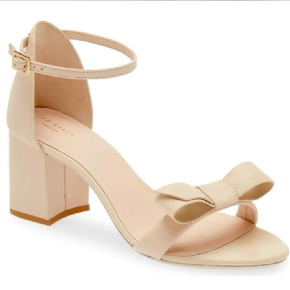 👹TED BAKER Leather Bow Ankle Strap Chunky Block Coquette Blush Solid Minimal 40